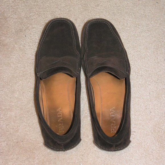 Prada 1102 Brown Suede Leather Driver Loafers 10.5 - Picture 7 of 10